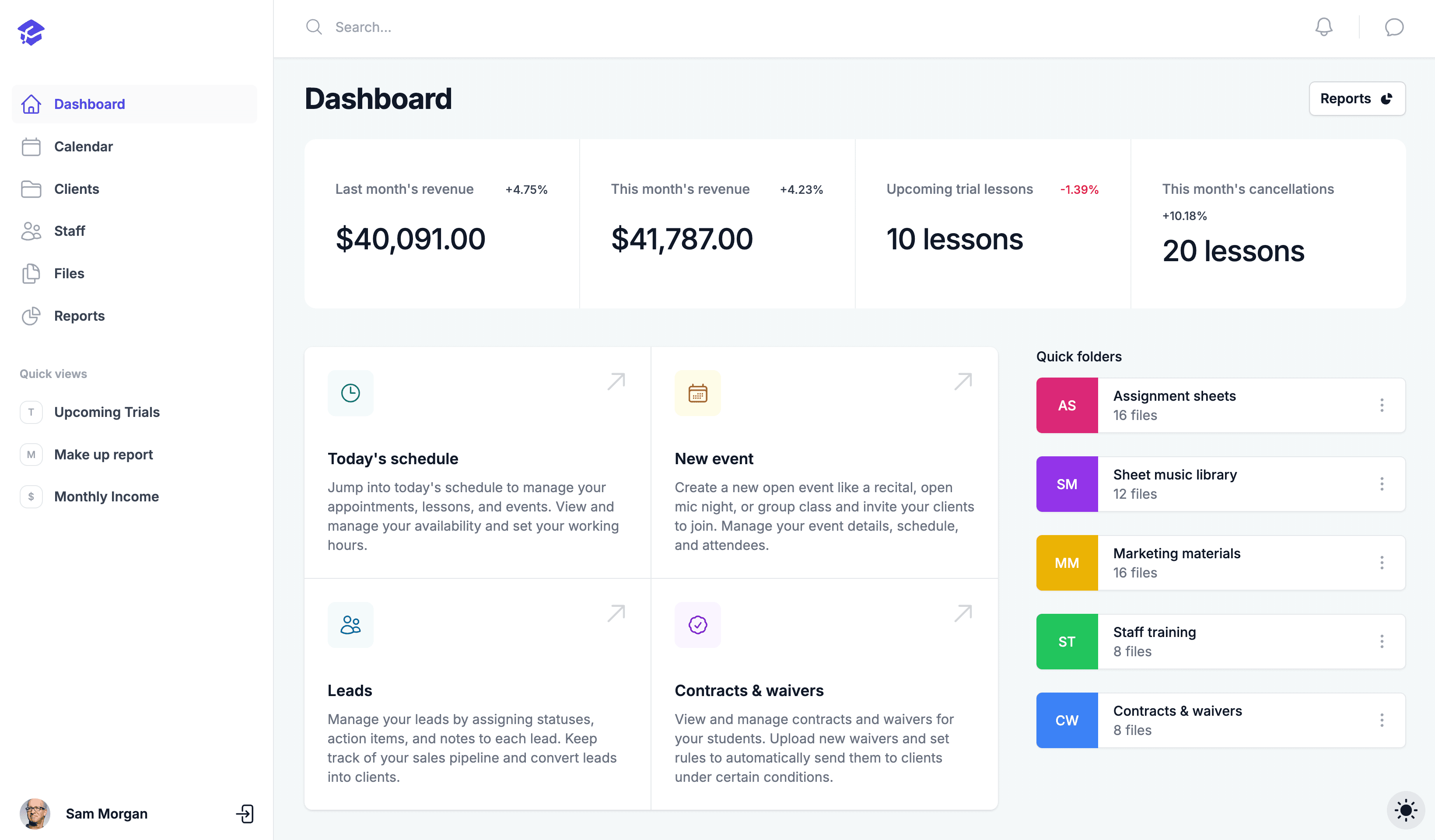 musicschoolmanager.com dashboard screenshot